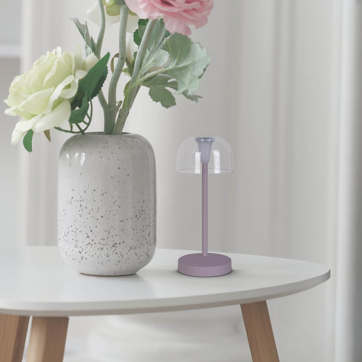 2-er Set LED-Akku-Tischleuchte "Gomba" für Außen und Innen, aus Metall und Kunststoff in Brombeere , 18,5 cm hoch