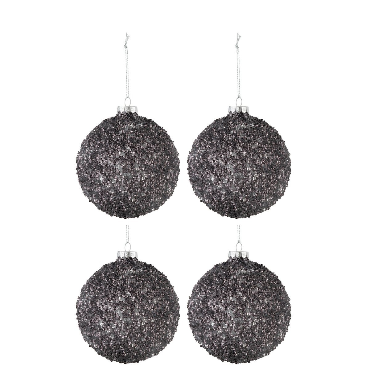 J-Line Box mit 4 Weihnachtskugeln, glitzerndes Glas, Anthrazitgrau, mittelgroß