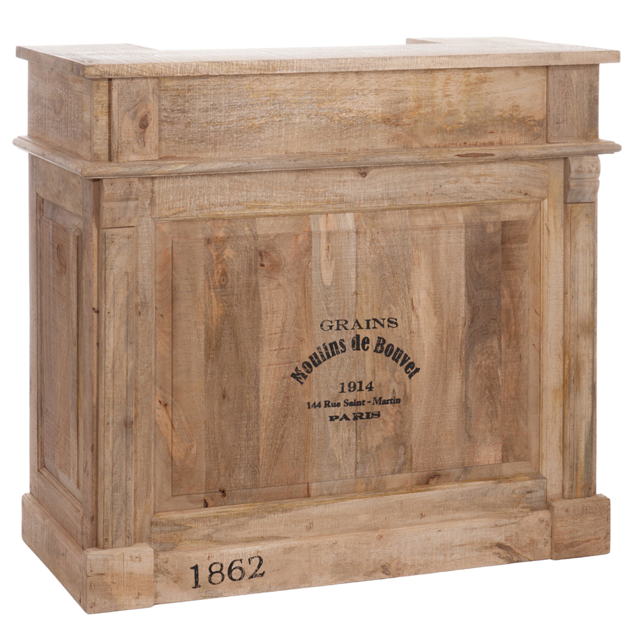 Handgefertigte Holz Bar "Naturell" - Sonderanfertigung aus Echtholz mit 2 Schubladen, Weinregalen und Arbeitsfläche