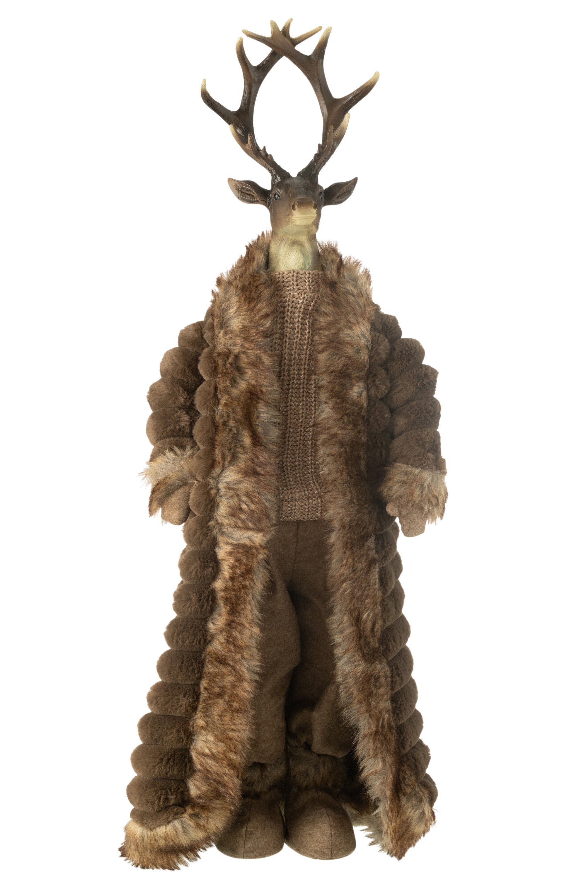 Decorative stag standing with coat – brown, 92 cm