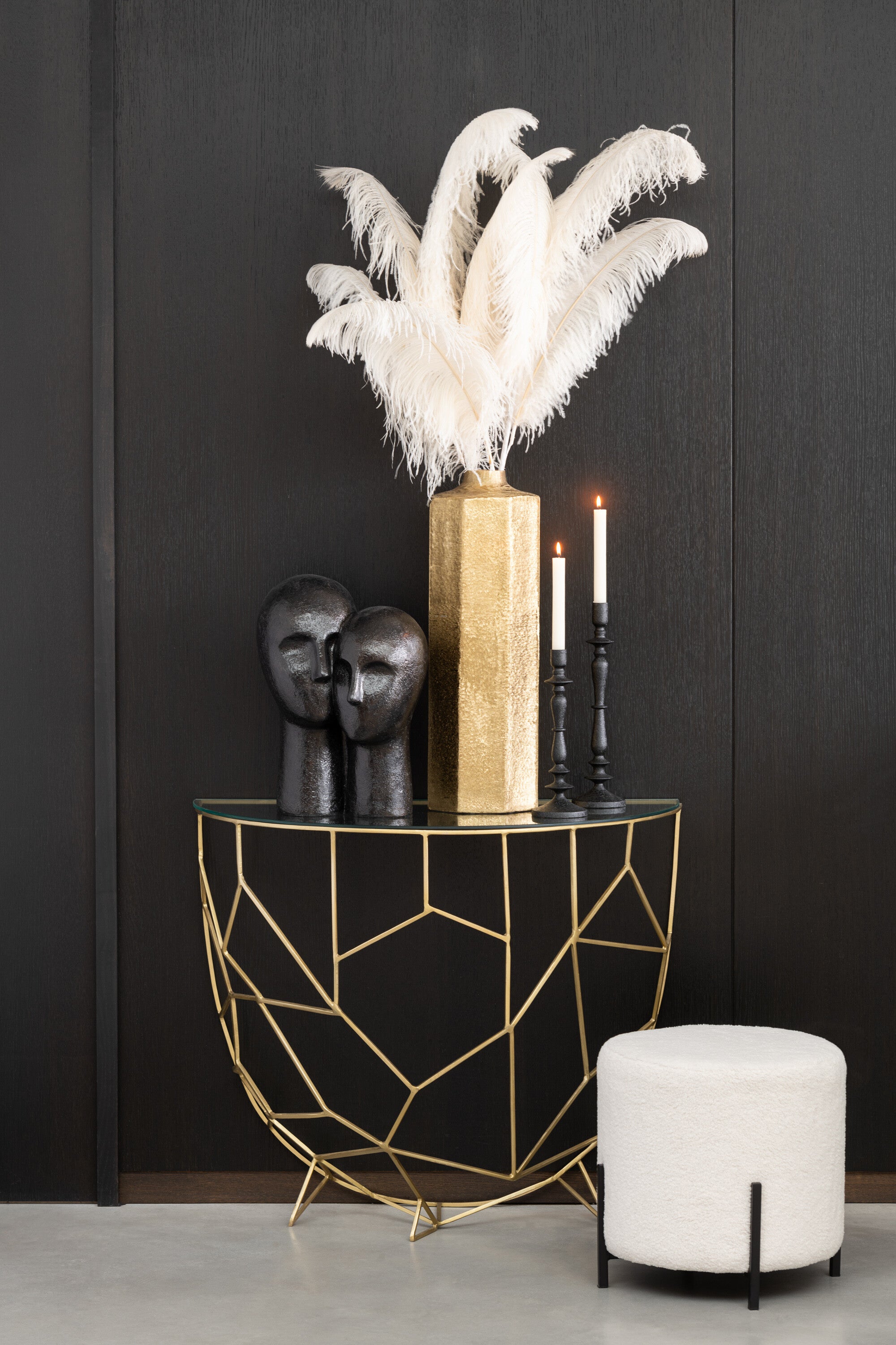 Luxuriöse Konsole Moza aus Metall und Glas in Gold