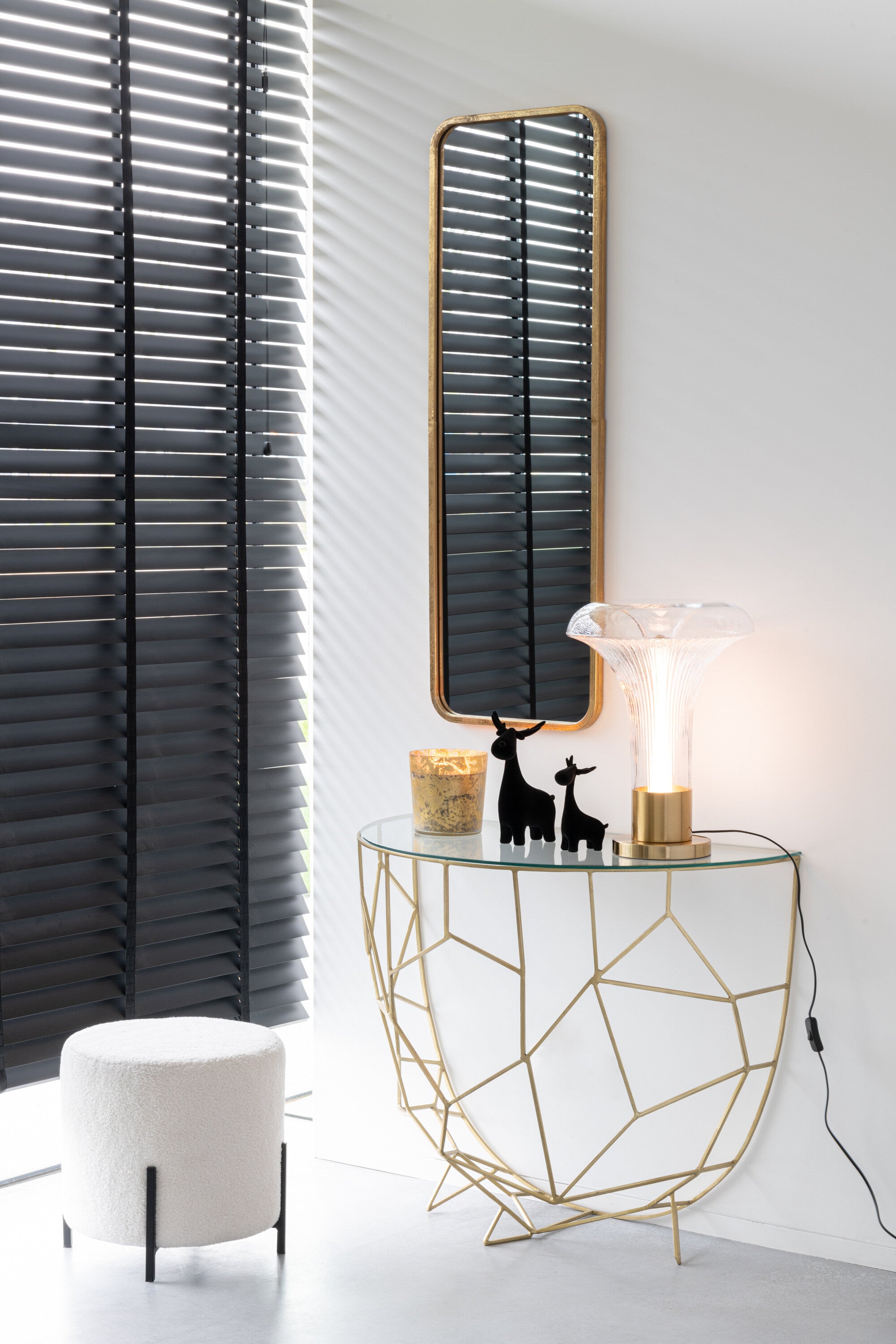 Luxuriöse Konsole Moza aus Metall und Glas in Gold