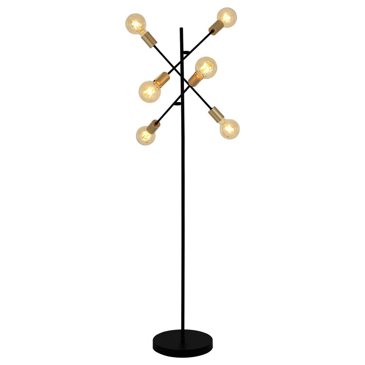 Stehleuchte "MODO" aus Metall in Schwarz,, Fassungen in Gold, E27-Fassung, Stehlampe für Wohnzimmer, Esszimmer, Küche, Diele, Flur oder Büro, 150 x 49 cm
