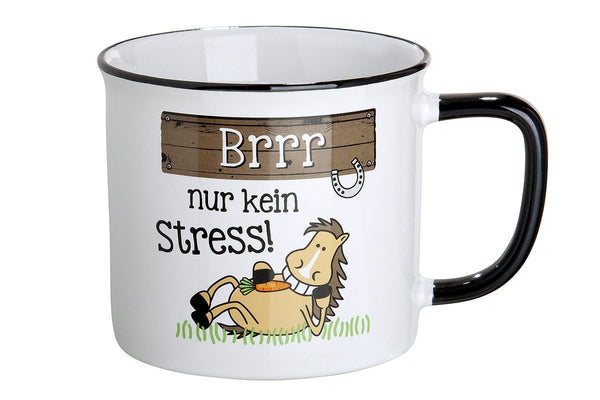 Brrr nur kein Stress! - Keramik Tasse im Emaille-Design, 390 ml Pferdeliebhaber Geschenkideen