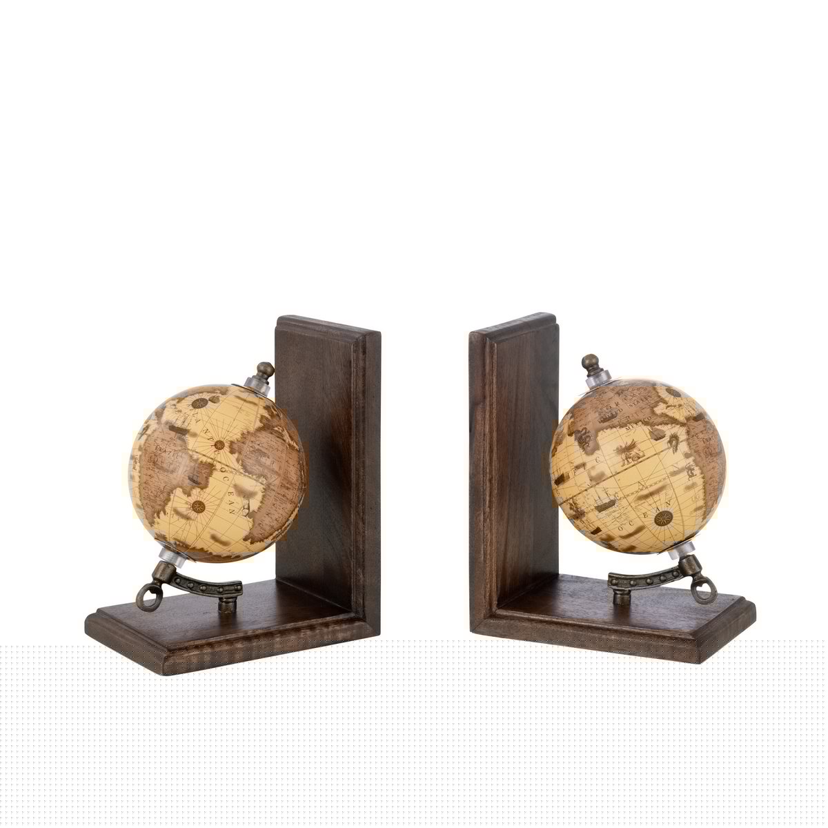 Bücherstützen Set Weltkugel Braun-Orange – Vintage Deko für Bücherregale