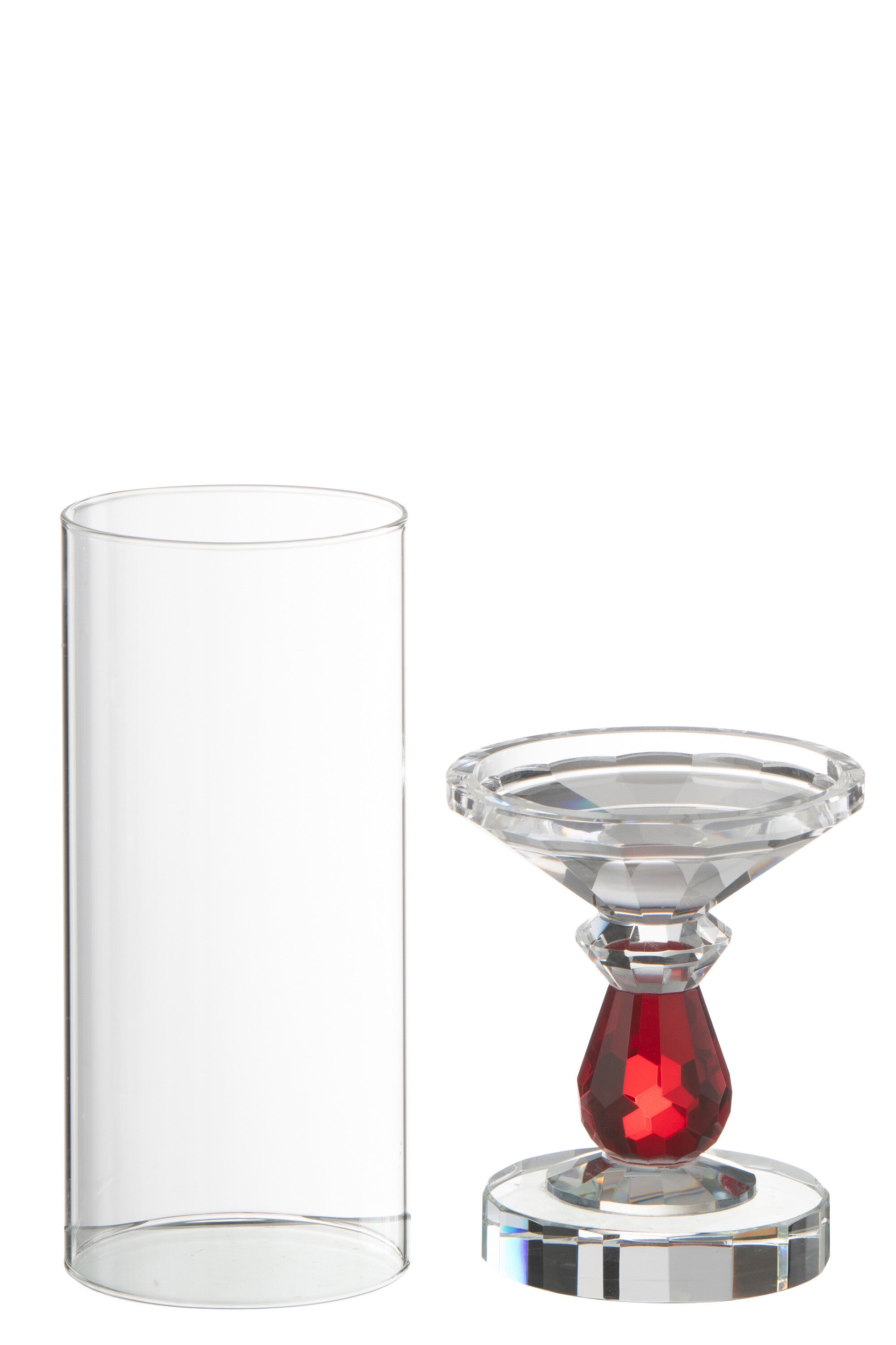 Kristall Windlicht Marie Transparent mit rotem Akzent