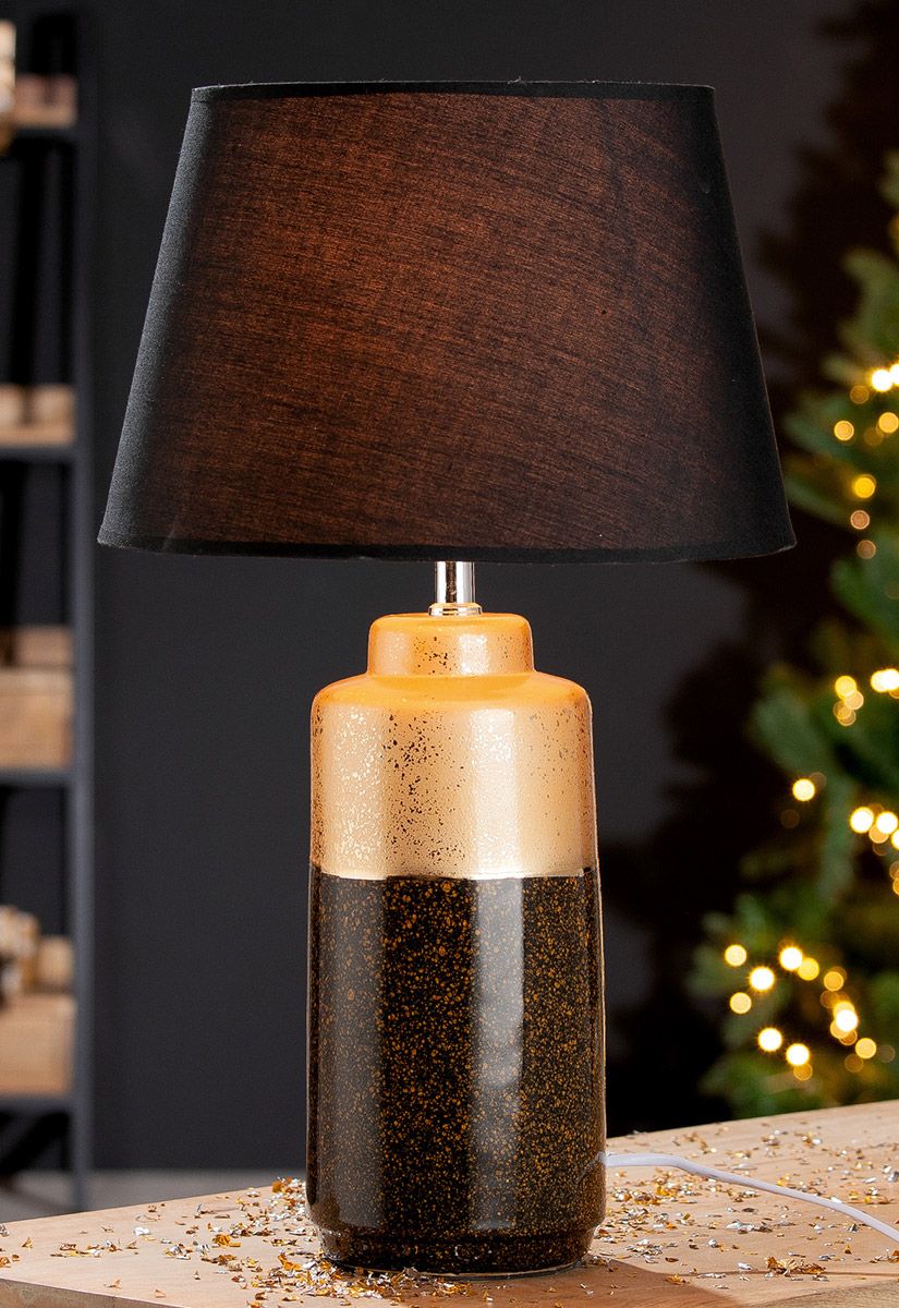 Tischleuchte Macchia – Keramik in Braun, Goldfarben und Schwarz