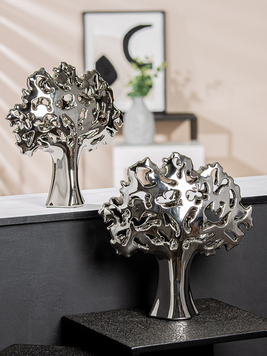 Deko Baum Alive Keramik Silber Glasiert Modern Höhe 35cm