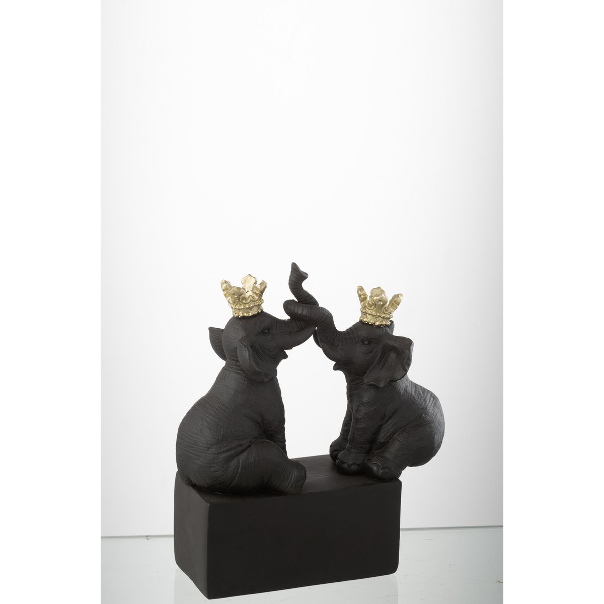 J-Line Elefantenkrone auf Sockel, Kunstharz, Schwarz/Gold