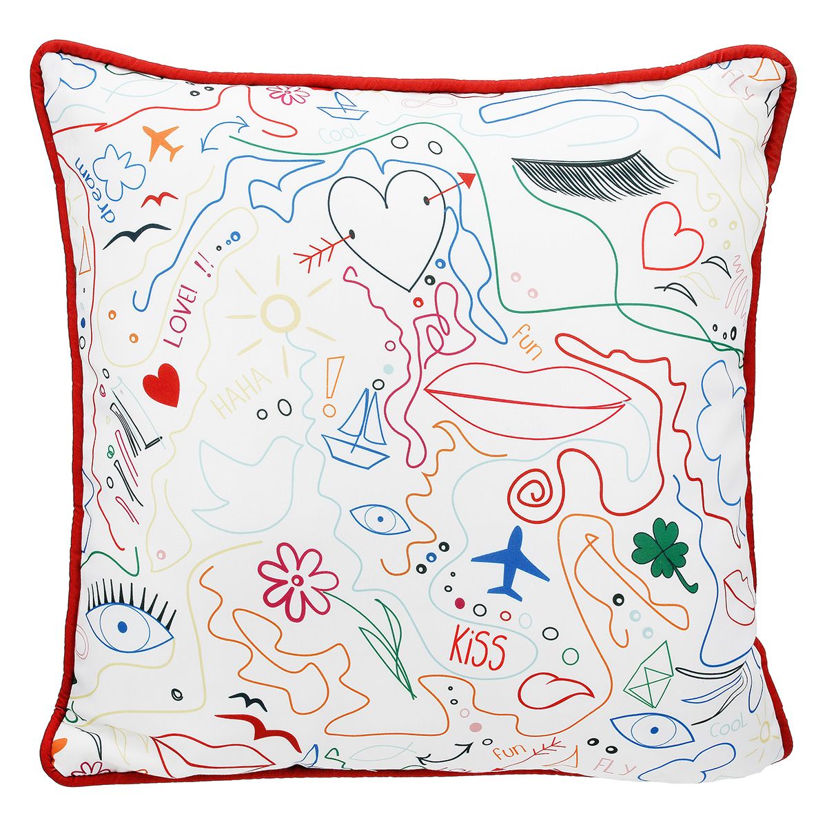 3er Set Kissen Colorful Modern Art – Quadratische Outdoor-Kissen im Einliniendesign