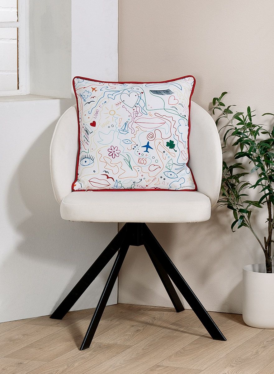 3er Set Kissen Colorful Modern Art – Quadratische Outdoor-Kissen im Einliniendesign