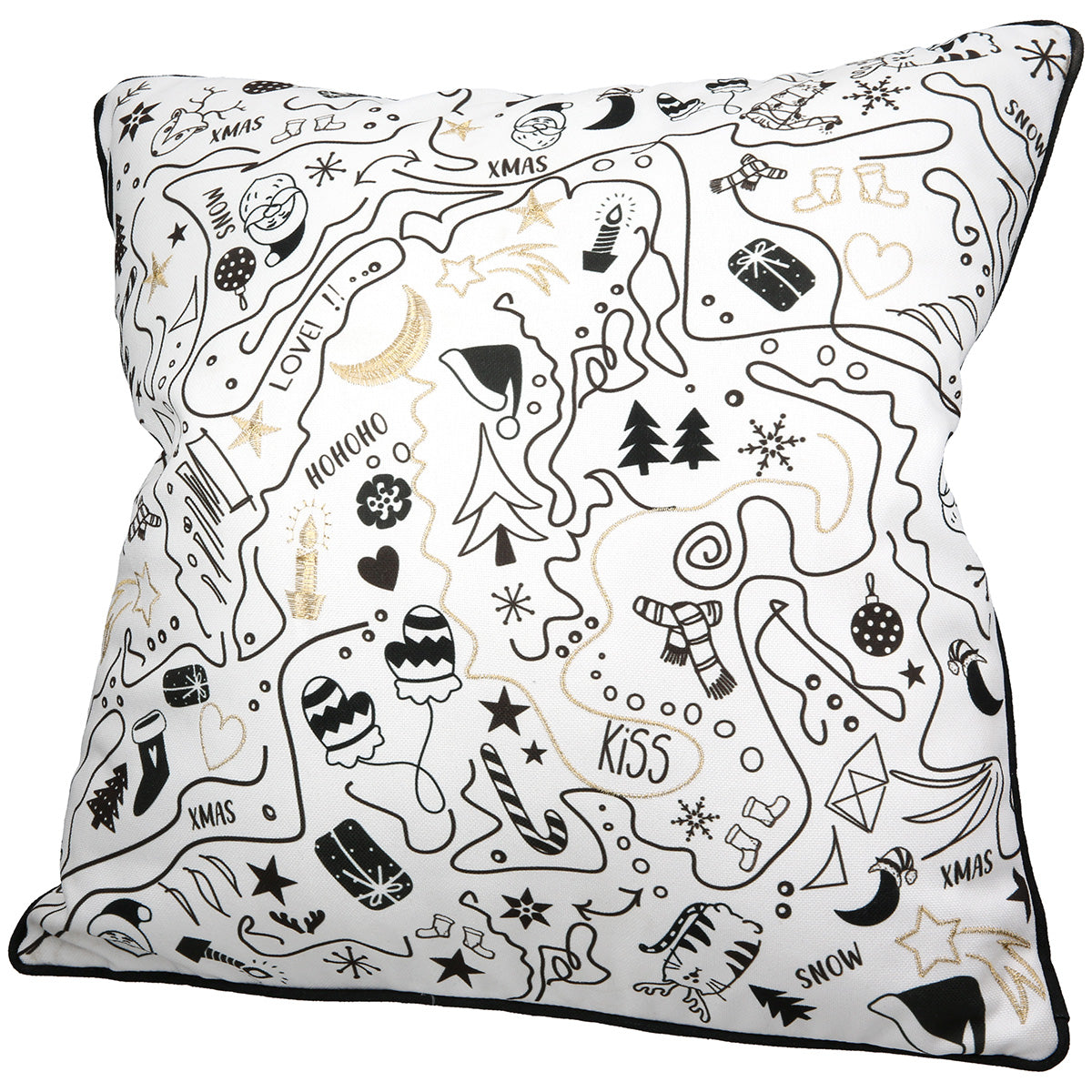 Zierkissen Christmas Kiss 3er Set Schwarz Weiß Gold 45x45