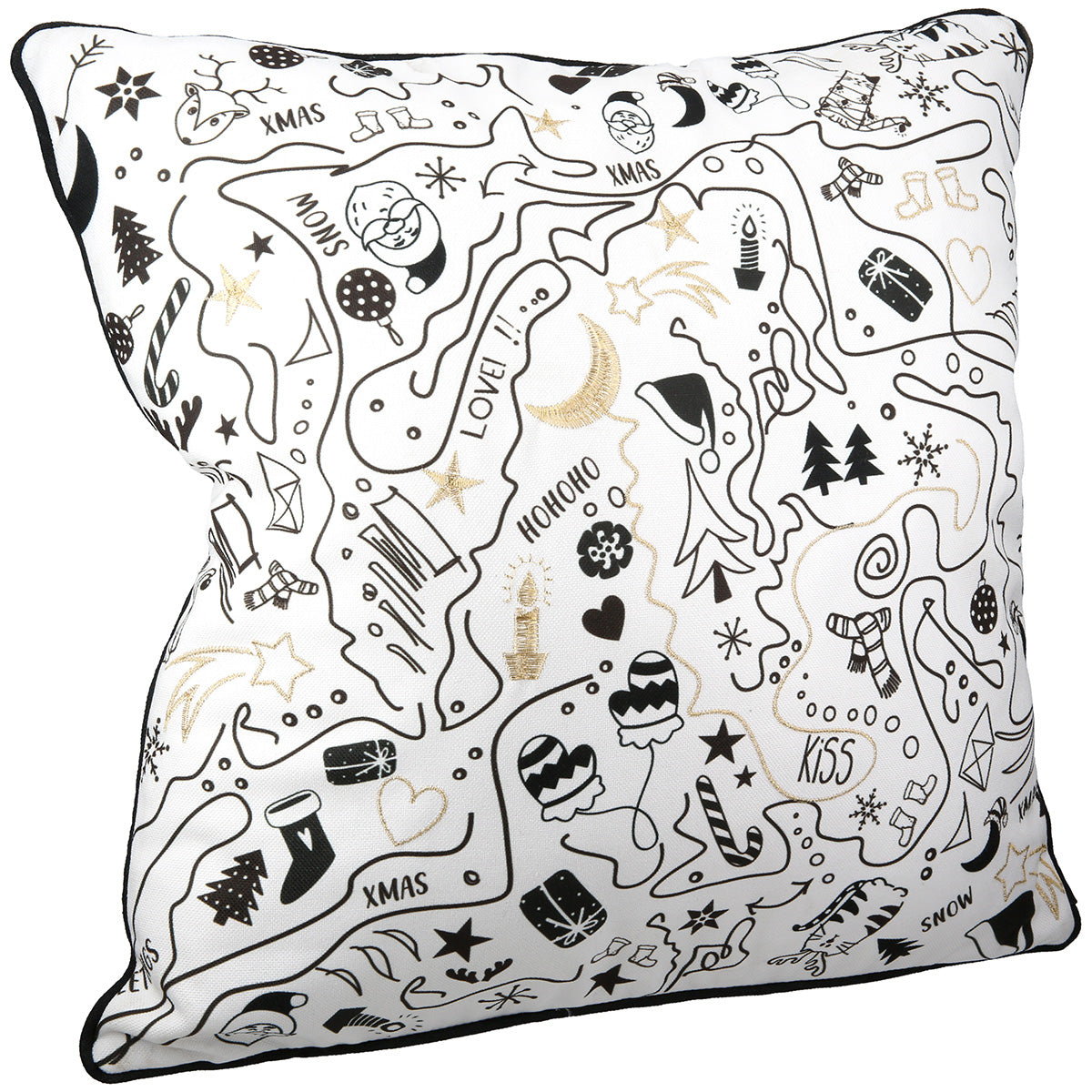 Zierkissen Christmas Kiss 3er Set Schwarz Weiß Gold 45x45