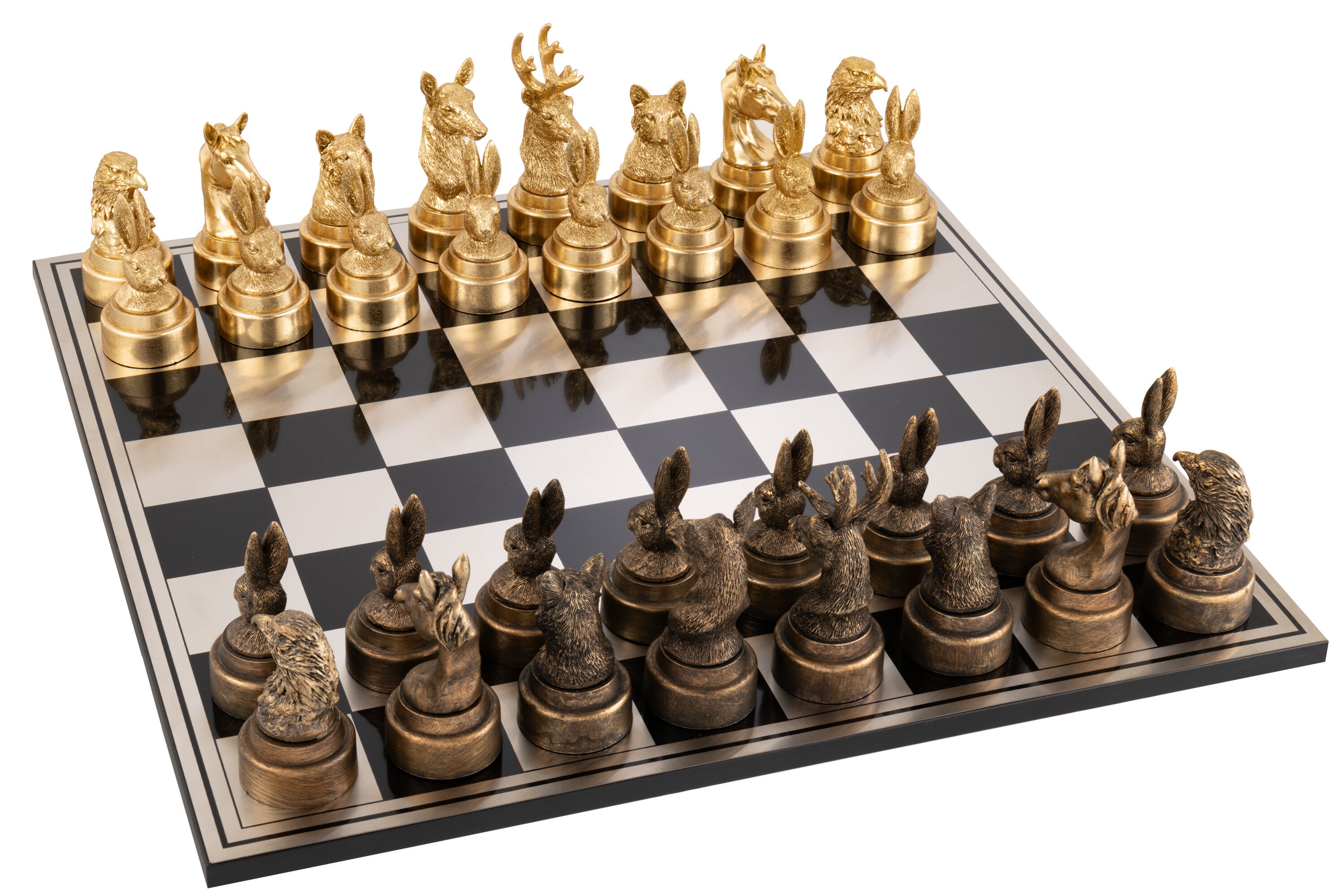 Schachset Tiere Polyresin Multicolor Deko Schachbrett 60cm