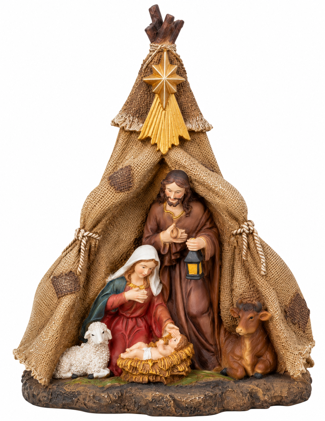 Kerststal met LED-verlichting 23cm polyresin kerstversiering