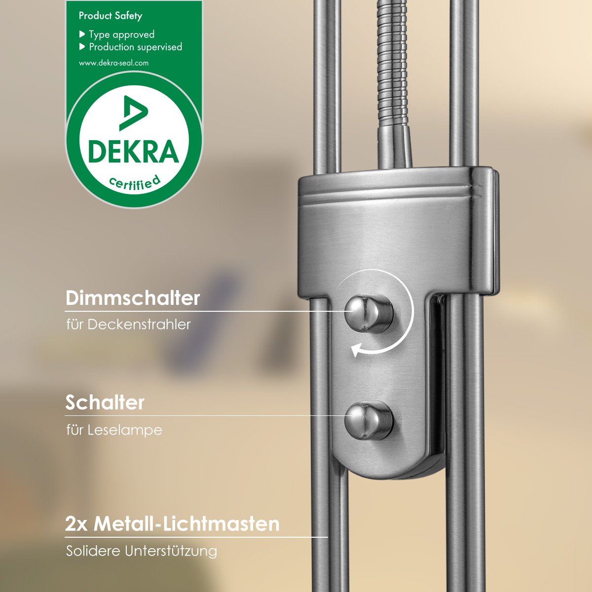 LED-Uplight-Stehleuchte – klassischer gebürsteter Stahl