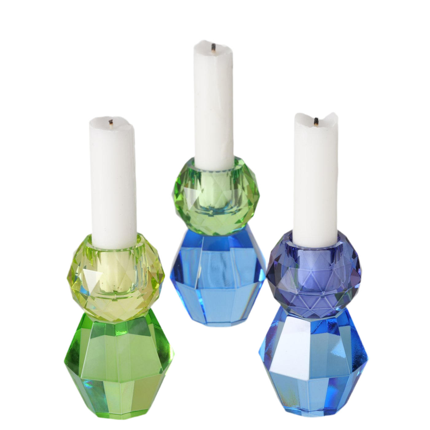 Kerzenhalter Lunaria – Farbspiel aus Kristall Kristallglas bunt modern 3er Set
