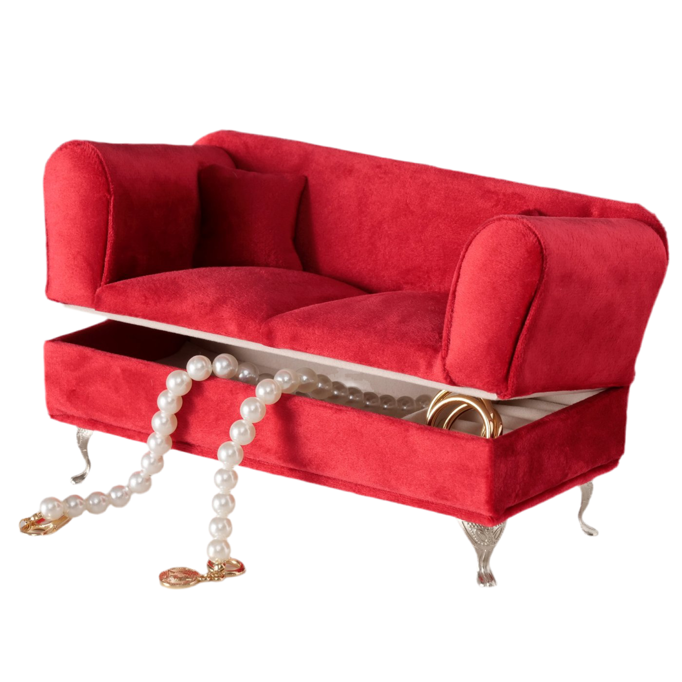 Schmuckkasten Canape Rot Samtoptik mit Spiegel Aufbewahrung