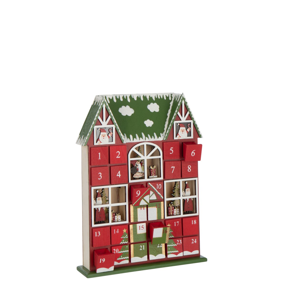 Huis Adventskalender LED Multiplex Weihnachtsrood Dunkelgrün