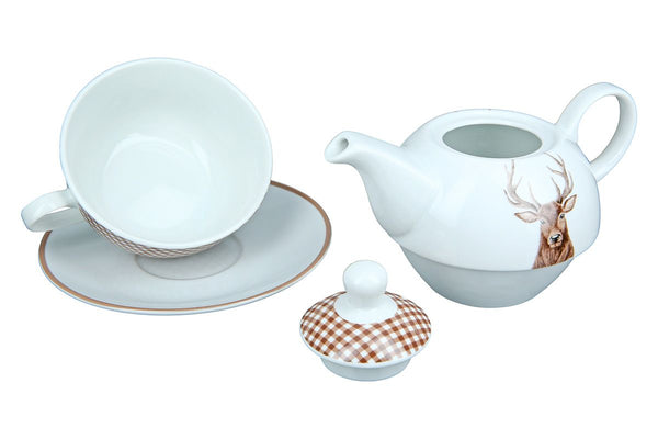 Exklusives 4er Set Porzellan Tea for One 'Hirschbüste' – Eleganz trifft Funktionalität