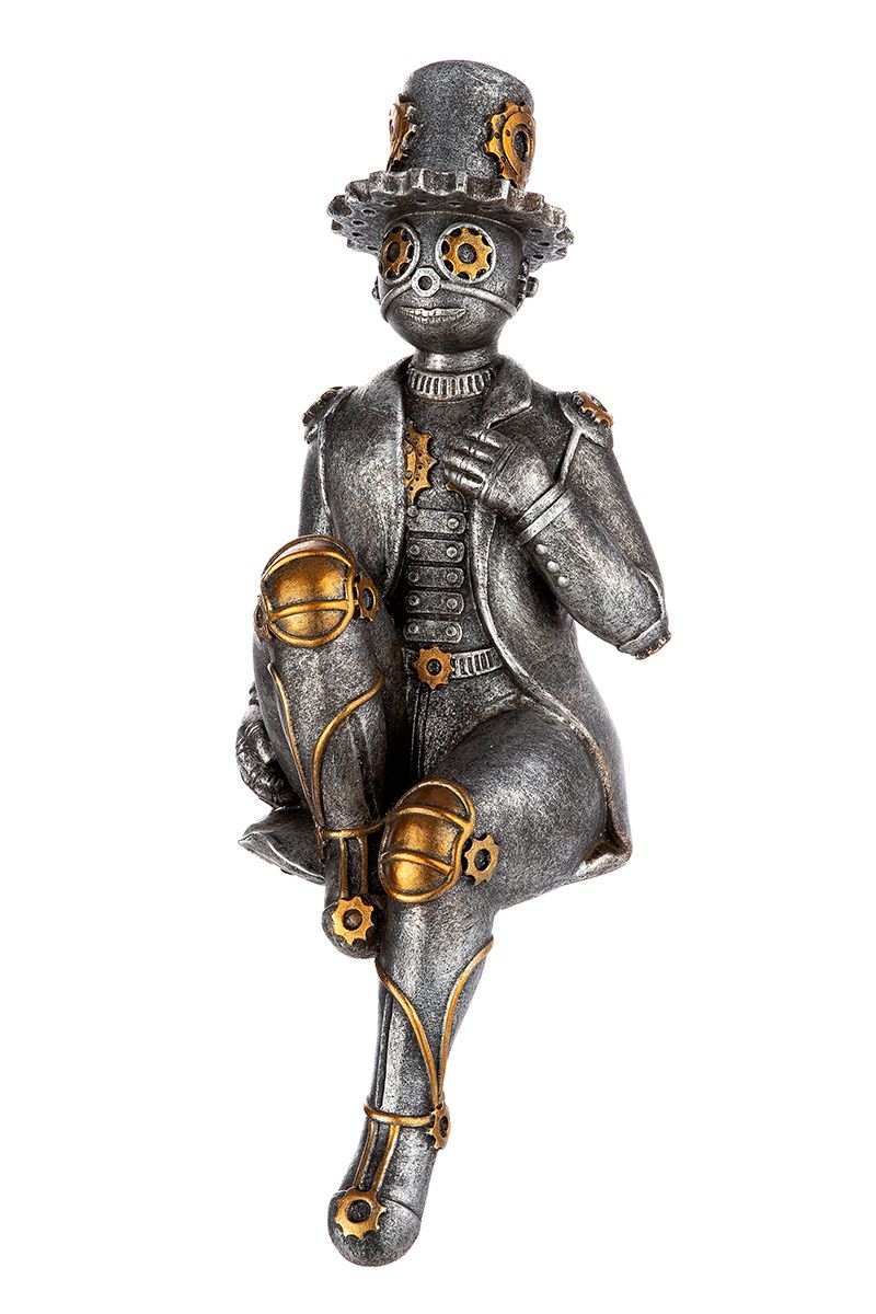 2er Set Tin Man Kantensitzer Skulptur - Polyresin in Silber und Kupferfarben
