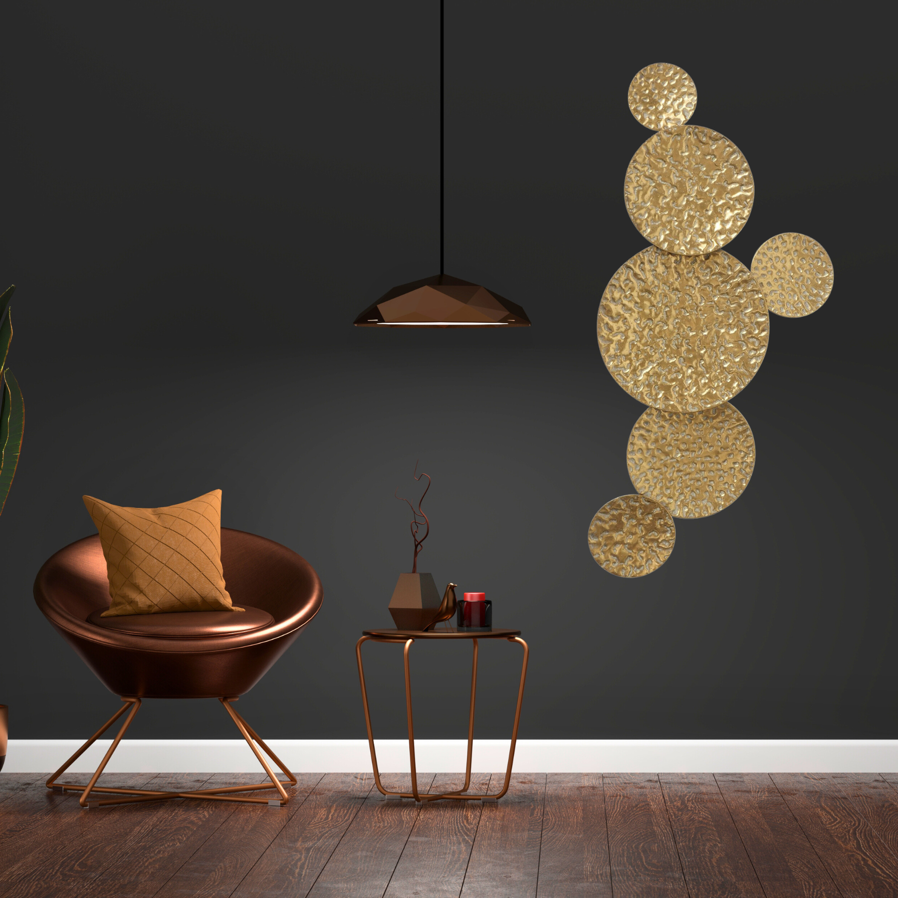 Metall Wandobjekt Citala in Antikgold – Abstrakte Eleganz 118cm