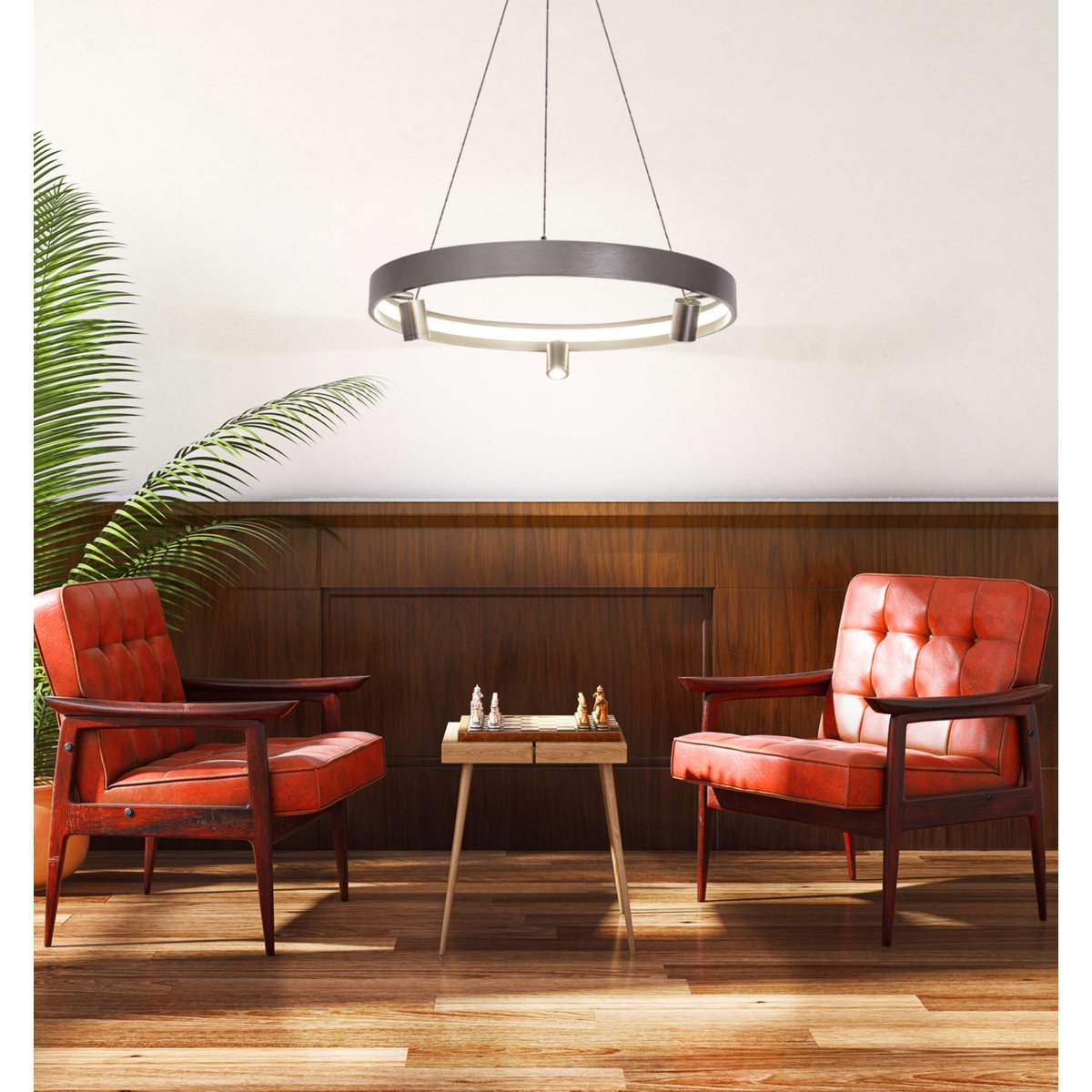 LED Pendelleuchte ""TRISTAN", moderne Pendellampe aus Metall und Kunststoff in Stahl-blank, die LEDs sind fest verbaut. Mit ca. 58 cm Ødie ideale Beleuchtung für Wohnzimmer, Esszimmer oder Küche.