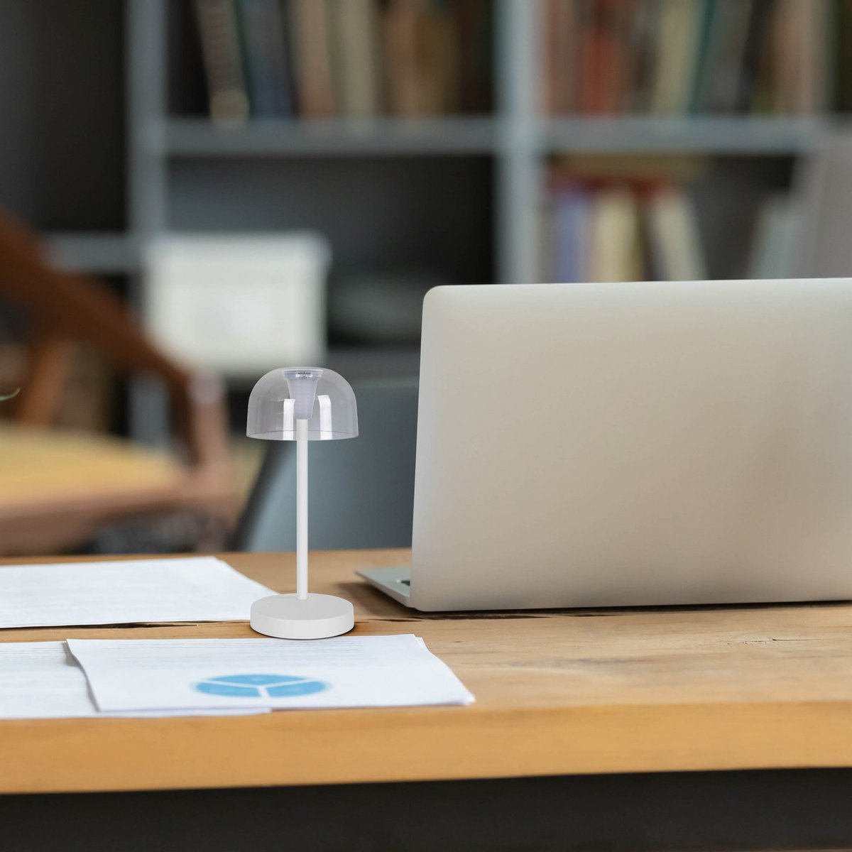 Set of 2 LED battery-operated table lamps "Gomba" for indoor and outdoor use, made of metal and plastic in white, 18.5 cm high