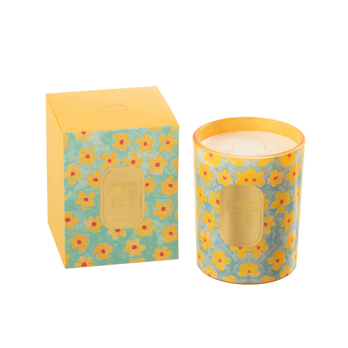 J-Line Duftkerze Blumen Azurblau/Gelb Groß – 70 Stunden