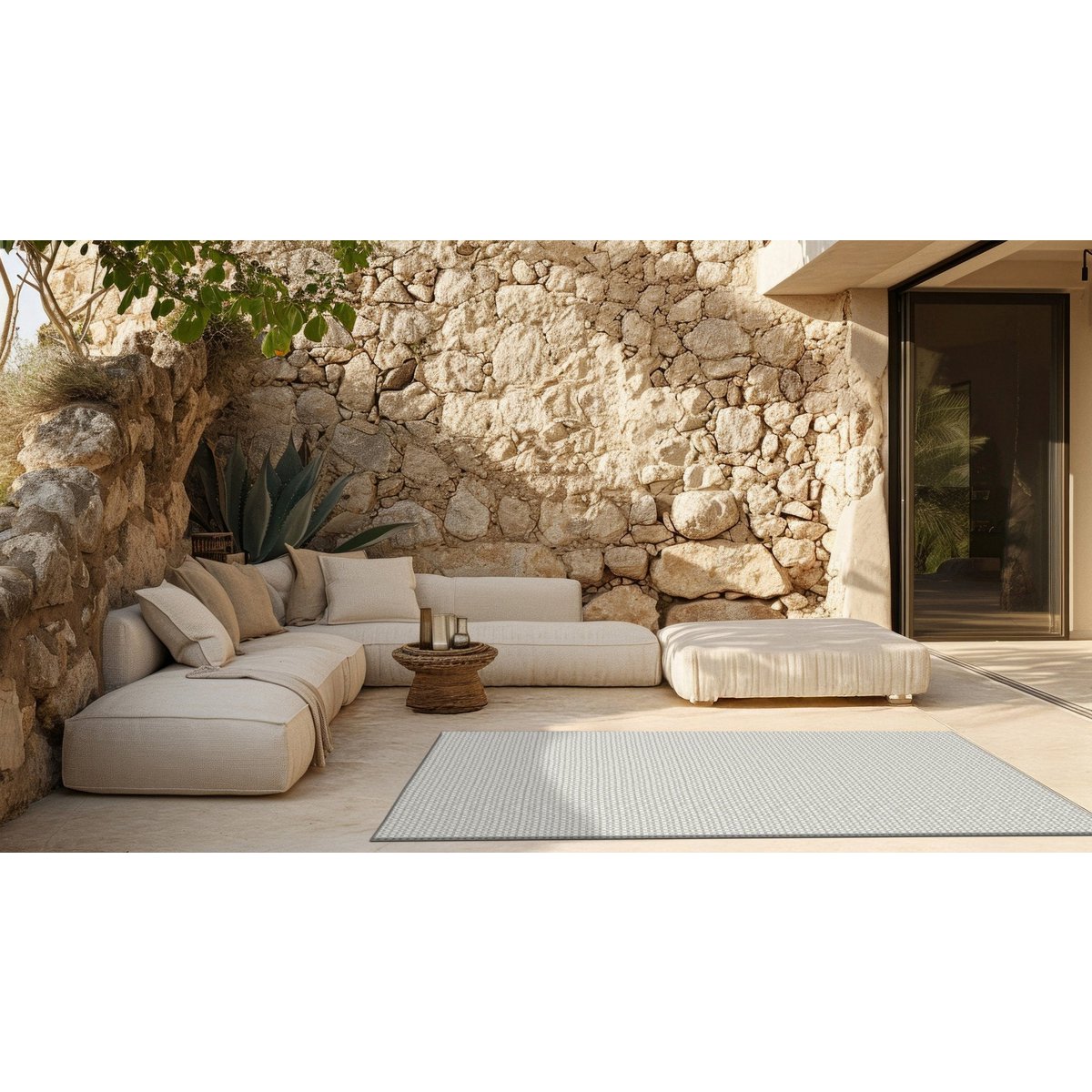 Gewebter Flachteppich Innenraum außen zeitgenössisches Design Marbella