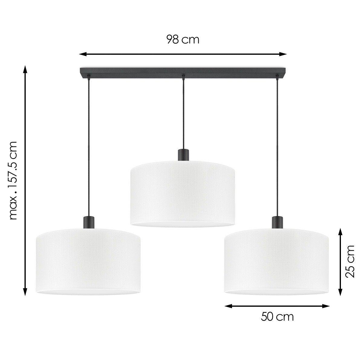 Hanglamp Canvas -XXL Strahl 3L - Wit - 50 cm