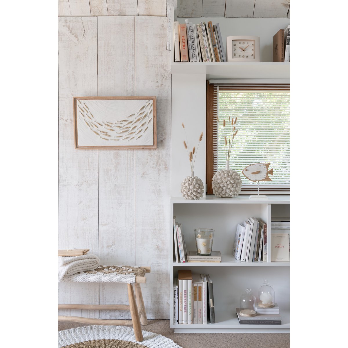 Teakholz Bank mit geflochtener Seegras Sitzfläche – Natur Design Sitzbank