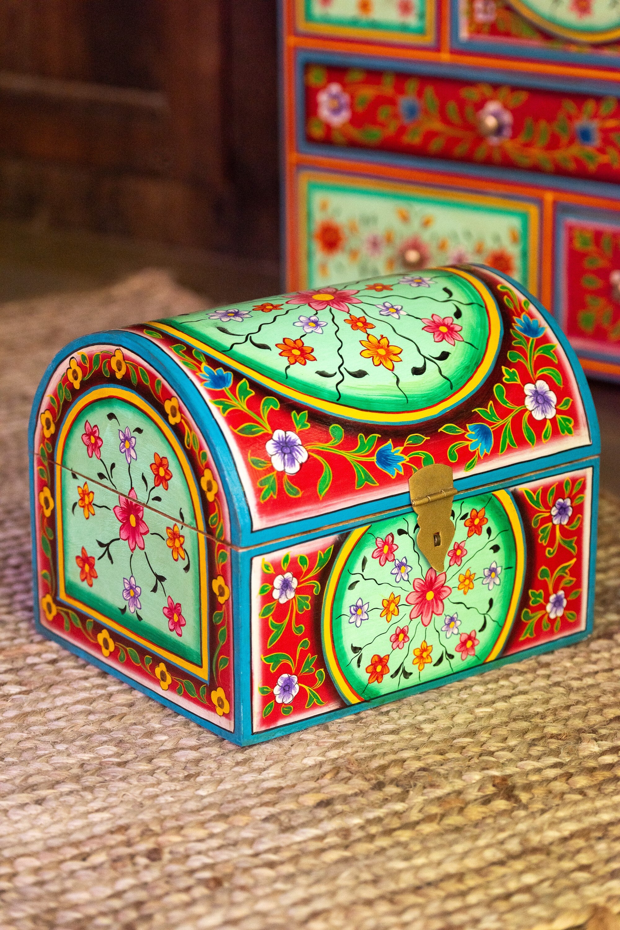 Handbemalte Schmucktruhe Mumbai – Orientalische Aufbewahrungsdose aus Holz