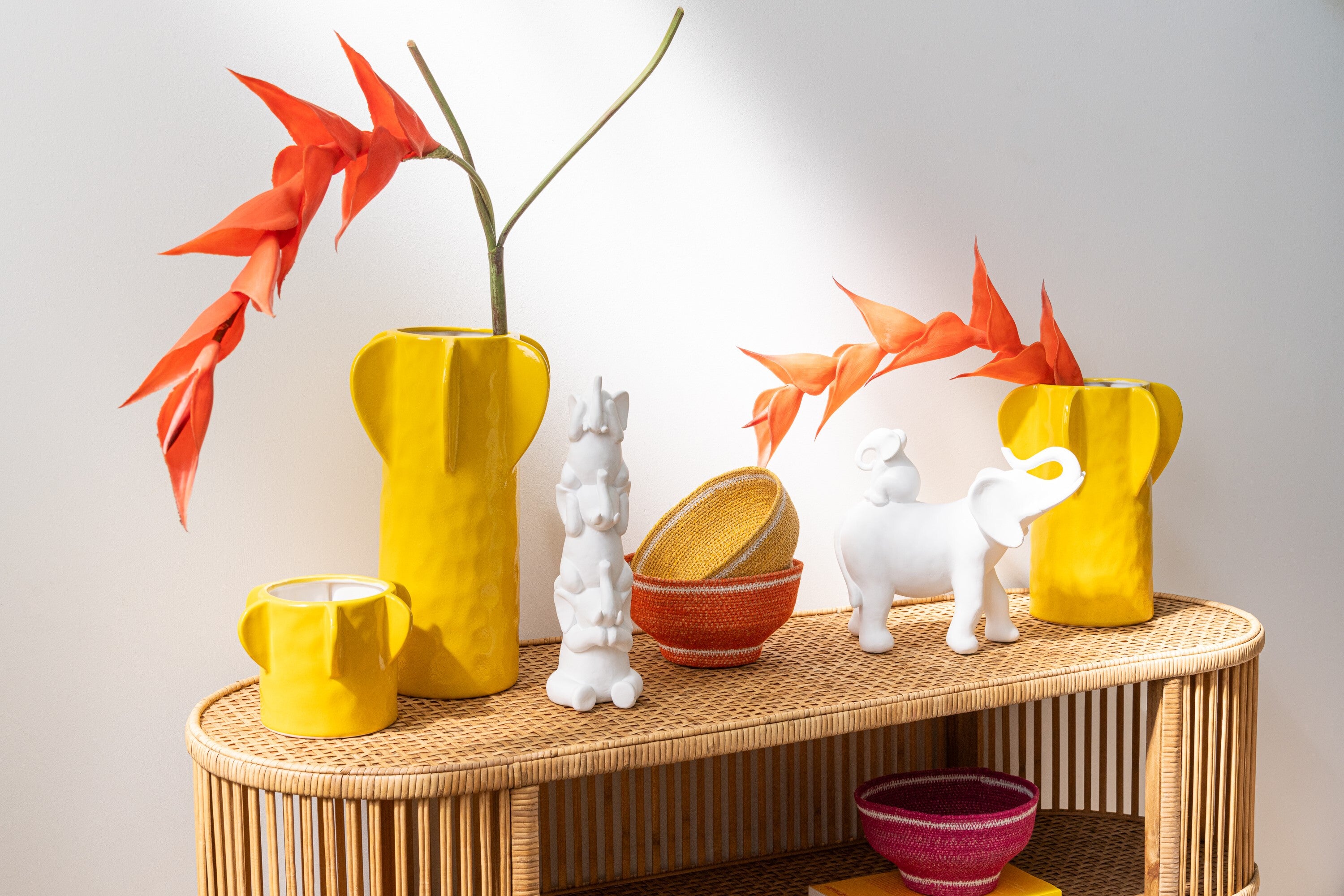 Decorative Elephant with Baby, Polyresin, White