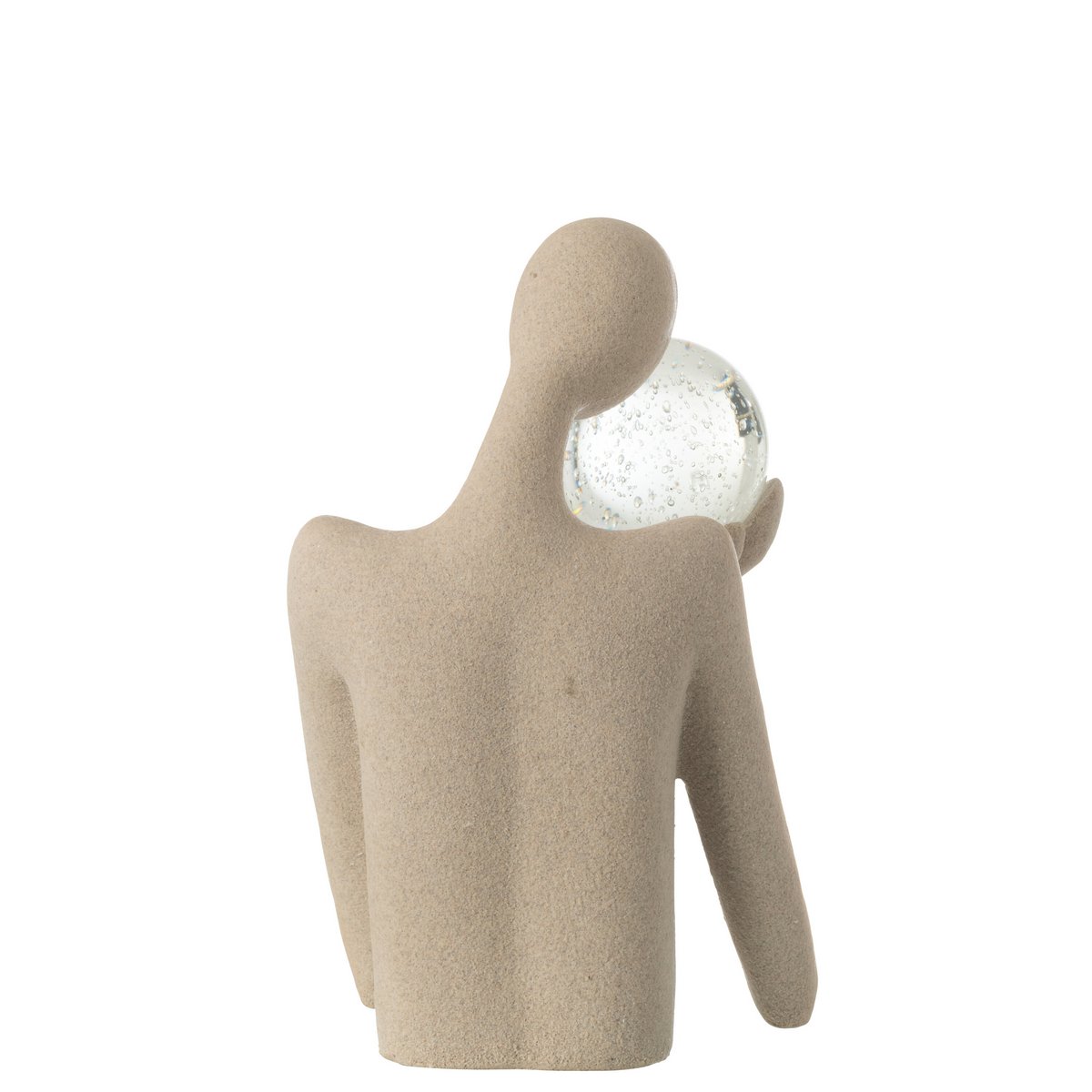 Skulptur Büste mit Glaskugel – Moderne Kunstfigur in Beige