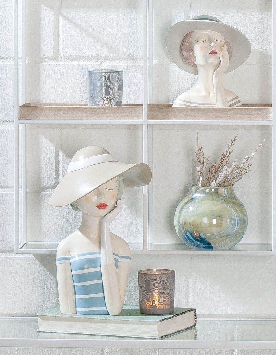 Polyfigur Lady - Charmante Dekofigur in zwei Varianten: Mit weißem oder cremefarbenem Hut