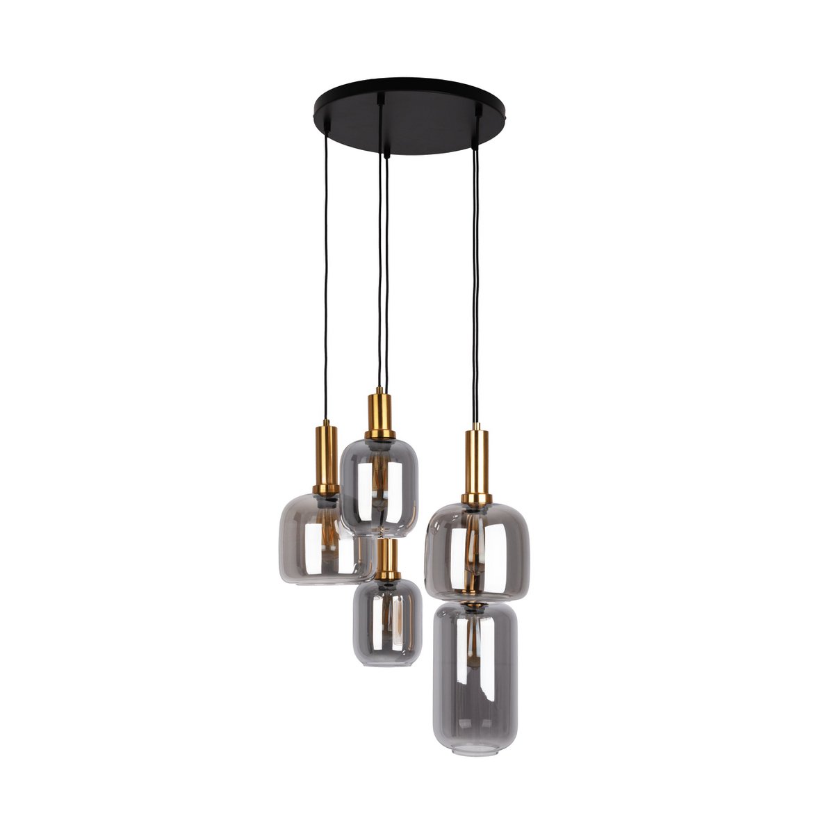 5er Pendelleuchte "FUMO", Pendellampe aus Metall und Glas in Schwarz, mit E14-Fassung, für Esszimmer, Wohnzimmer, Diele oder Büro, Hängelampe Ø ca. 55 cm