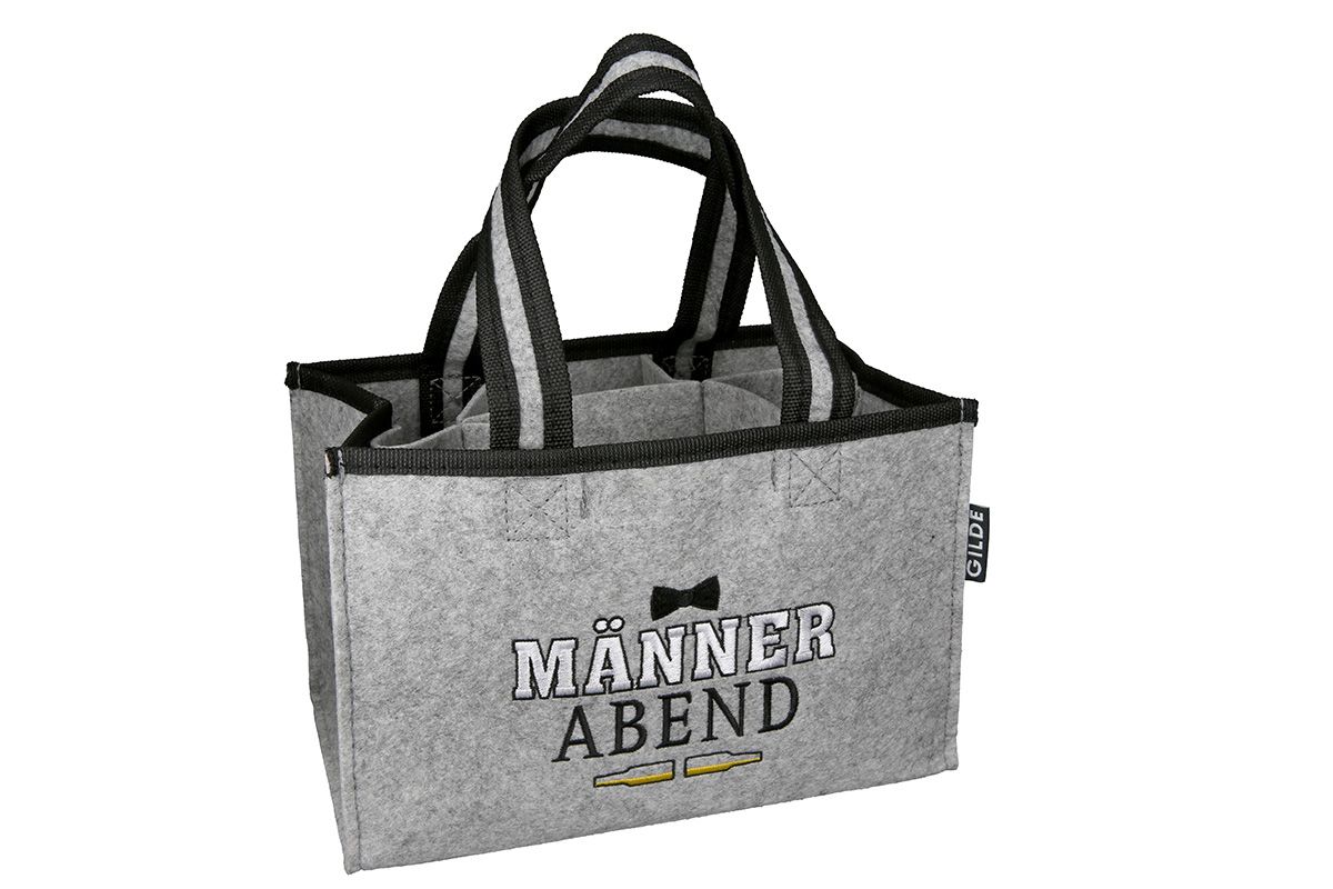 Hellgrauer Filz Bier Flaschenträger "Männerabend" für 6 Flaschen