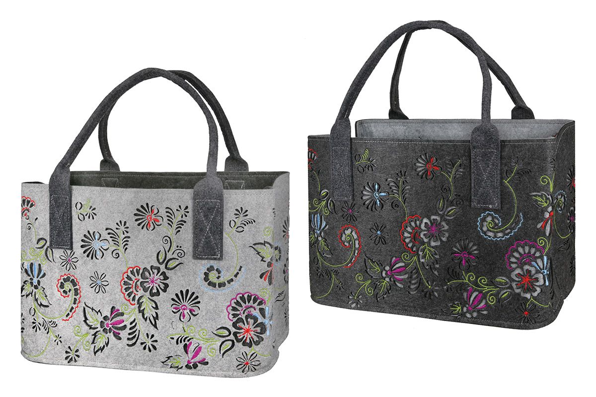 Hochwertige Filztasche mit 3D-Blumenmuster - Hellgrau & Dunkelgrau - 25x40x26 cm