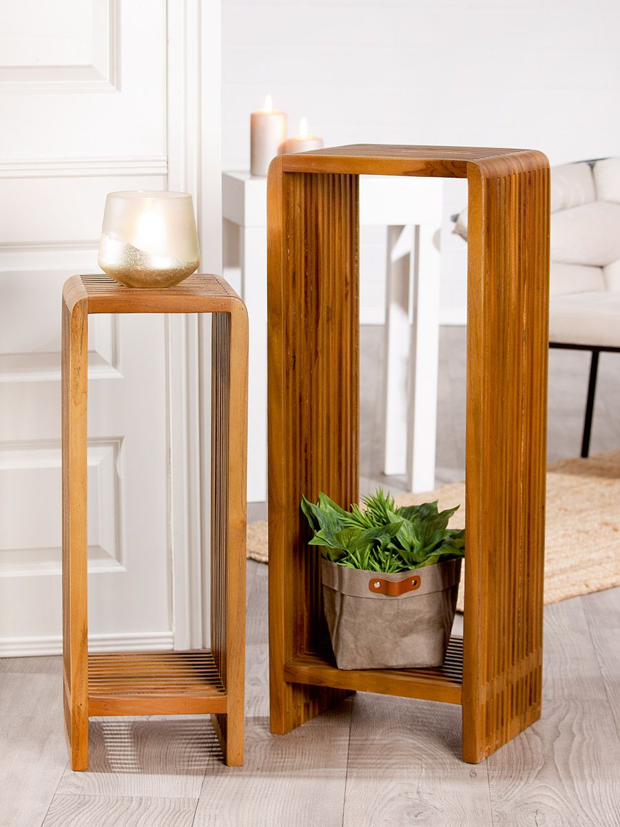 Wooden side table set Cali - Set of 2 teak side tables with slotted design