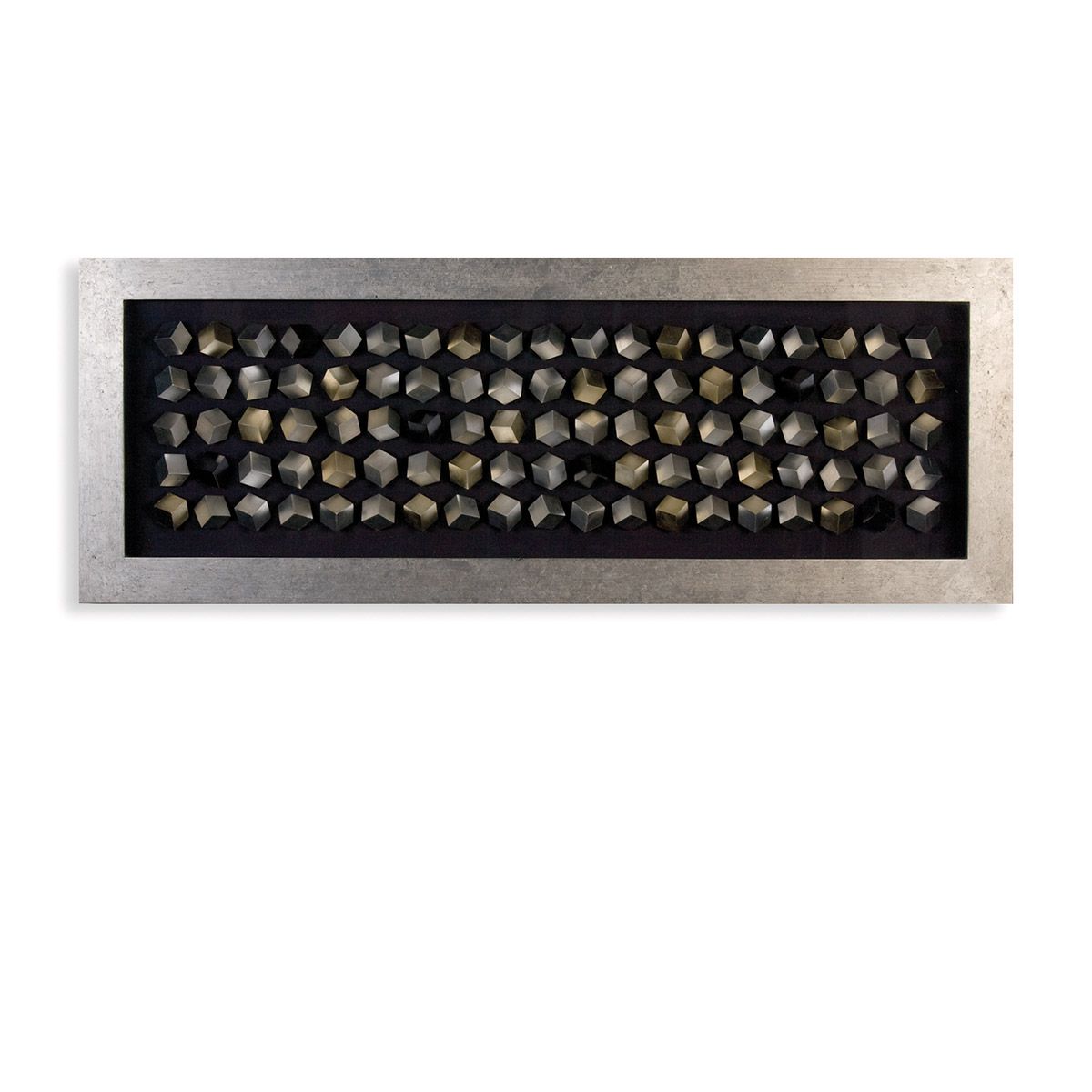 Wandobjekt "Cubes" in Silber, Holz/Glas, Antikfinish – Handgearbeitete Kunst in 3D-Optik