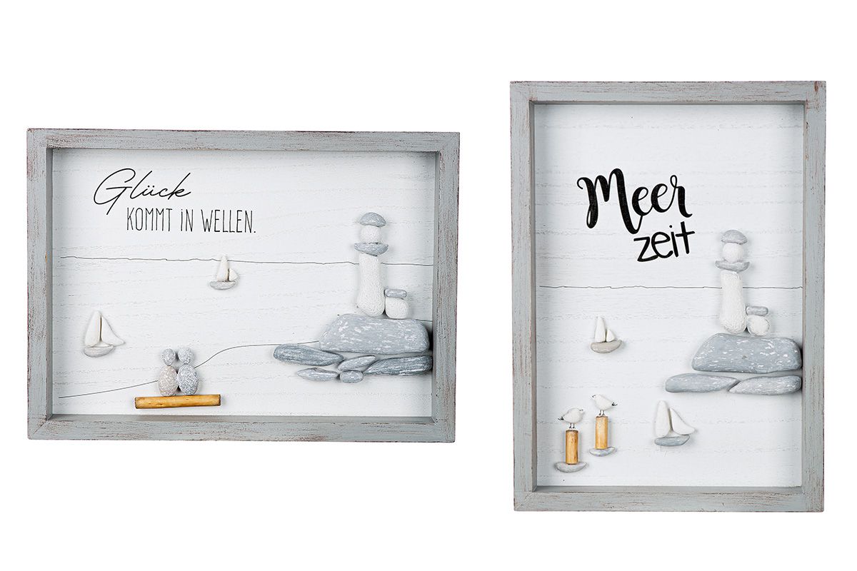 4er Set Maritimes Steinbild Duo Meerzeit und Glück