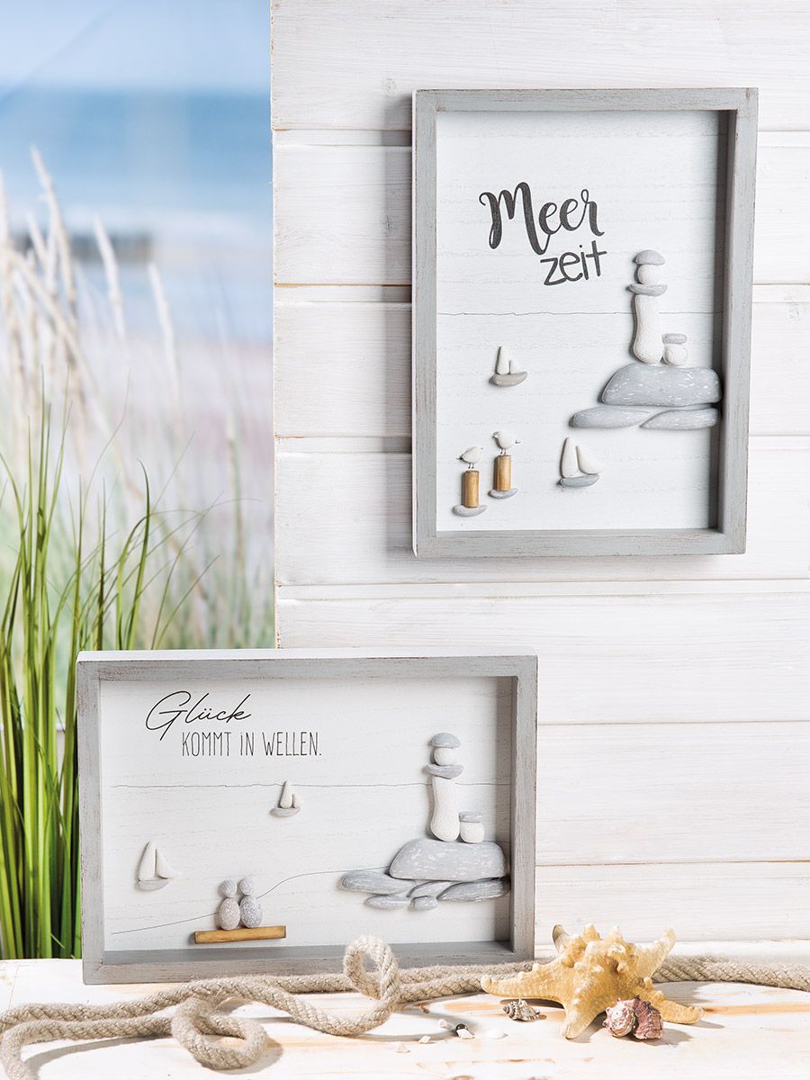 4er Set Maritimes Steinbild Duo Meerzeit und Glück