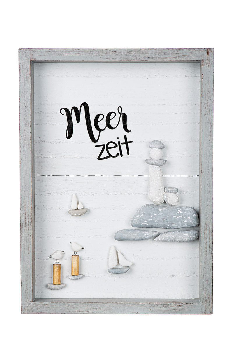 Meerzeit Wandbild 2er Set maritim Spruch grau 33x24 cm