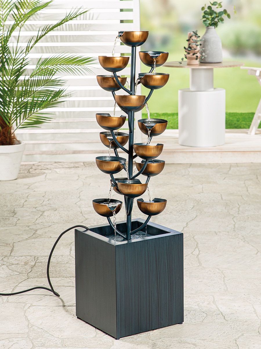 Brunnen Metall Zink Blau Gold 17 Schalen 95 cm
