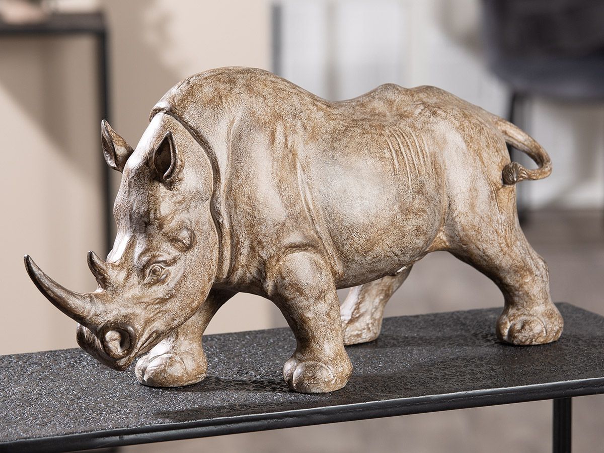 Exquisite Nashornfigur in Braun Grau - Kunstharz
