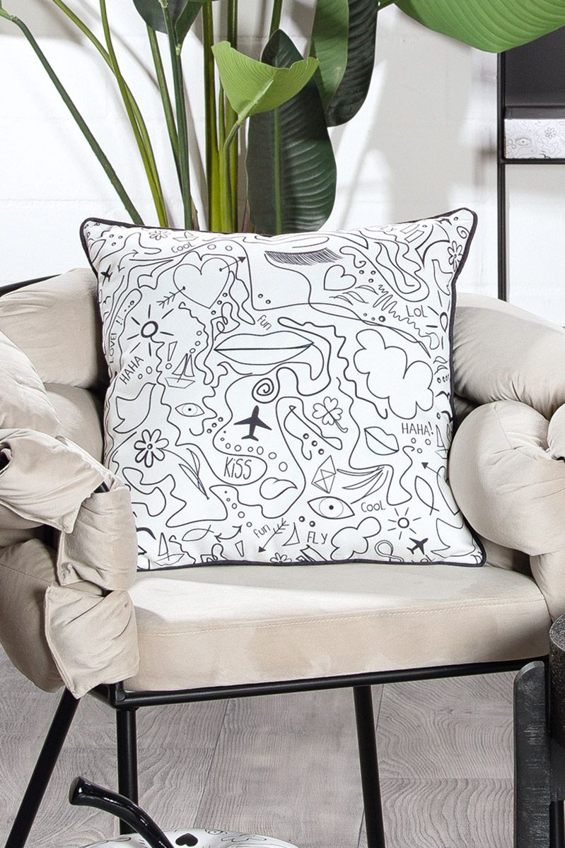 3er-Set Modern Art Dekokissen mit Einliniendesign, Oeko-Tex, 45 x 45 c