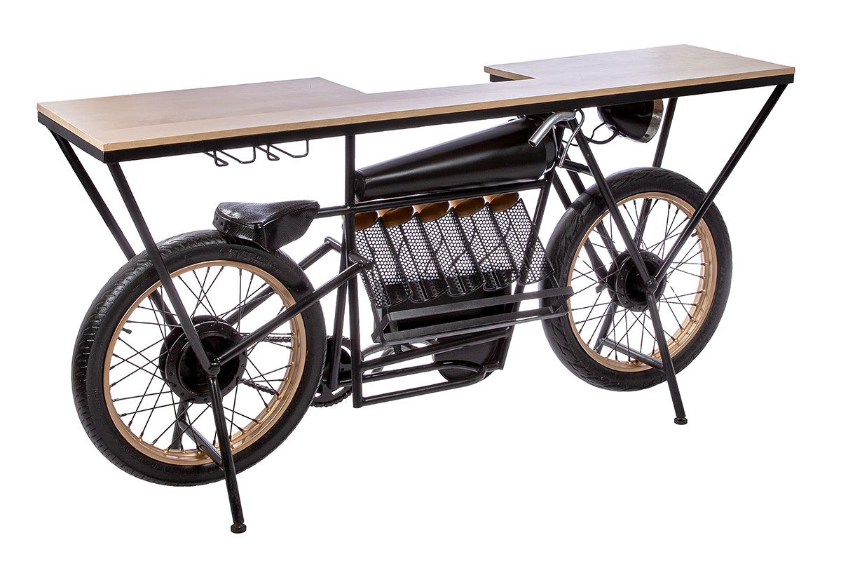 Motorstang gemaakt van gerecycled mangohout en metaal, 183x43x89 cm, zwart