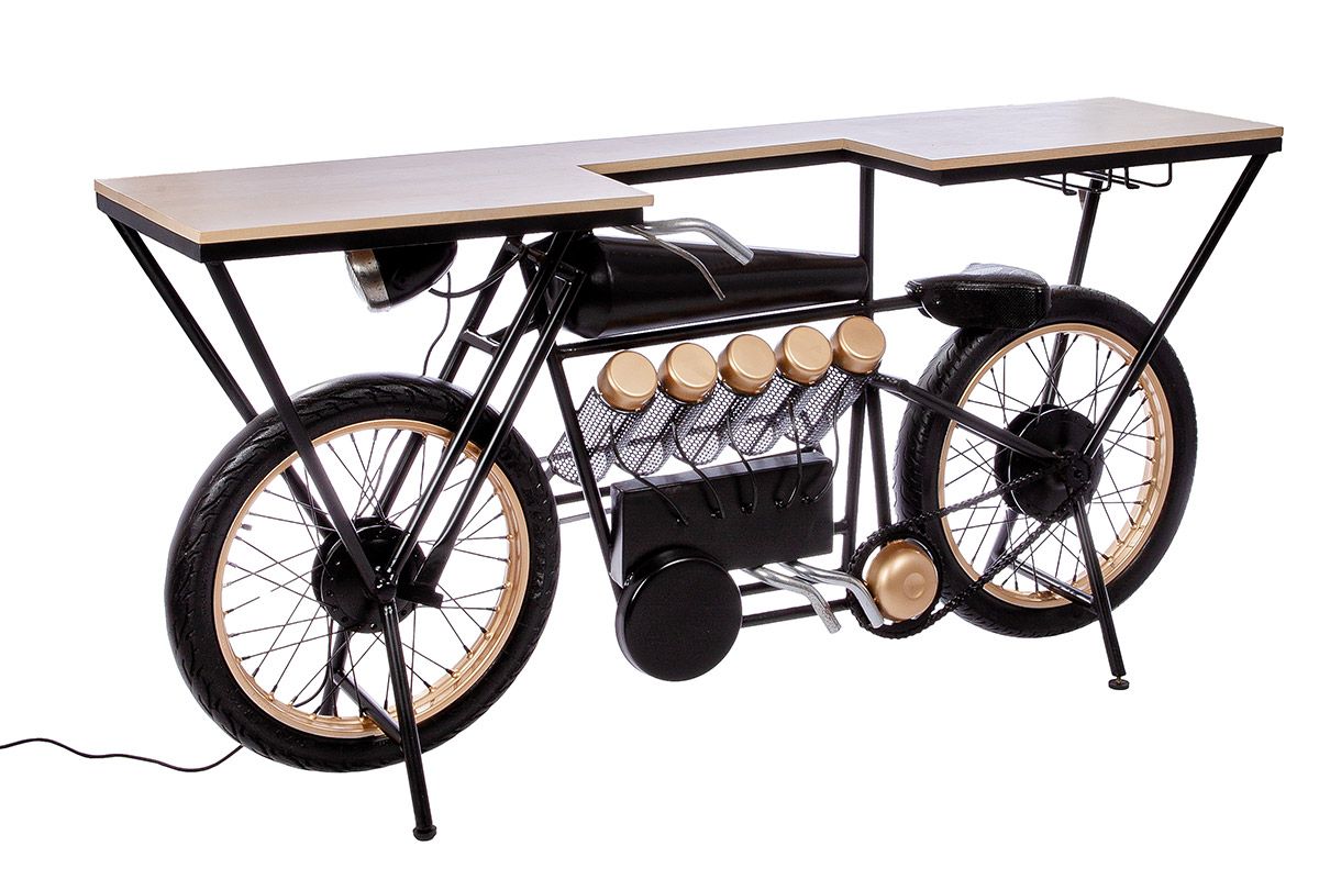 Motorstang gemaakt van gerecycled mangohout en metaal, 183x43x89 cm, zwart