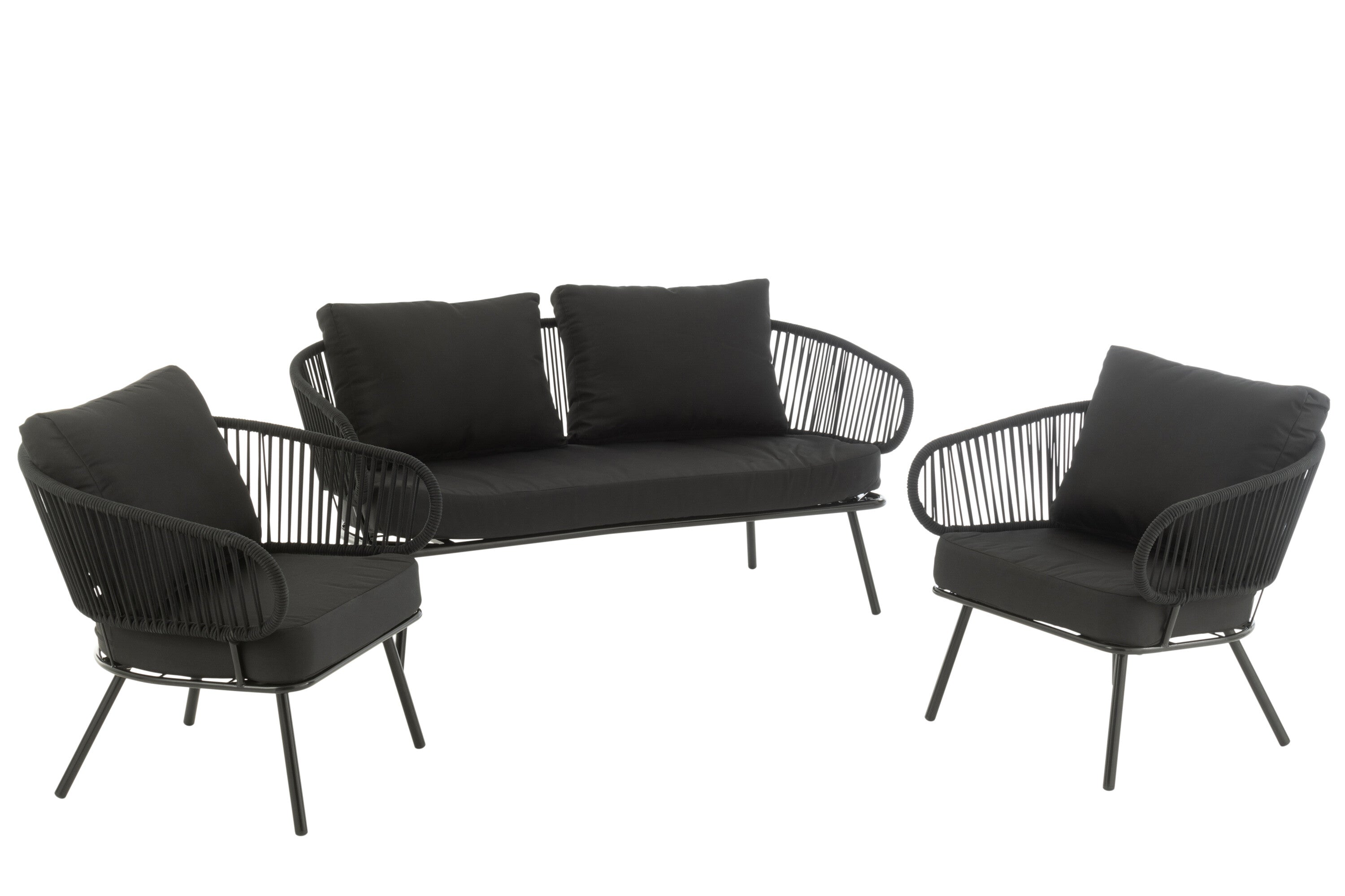 Gartenlounge Set Poa Schwarz 3 Teilig Eisen Rattan Outdoor